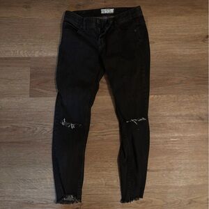 Free People Charcoal Distressed Ankle Jeans